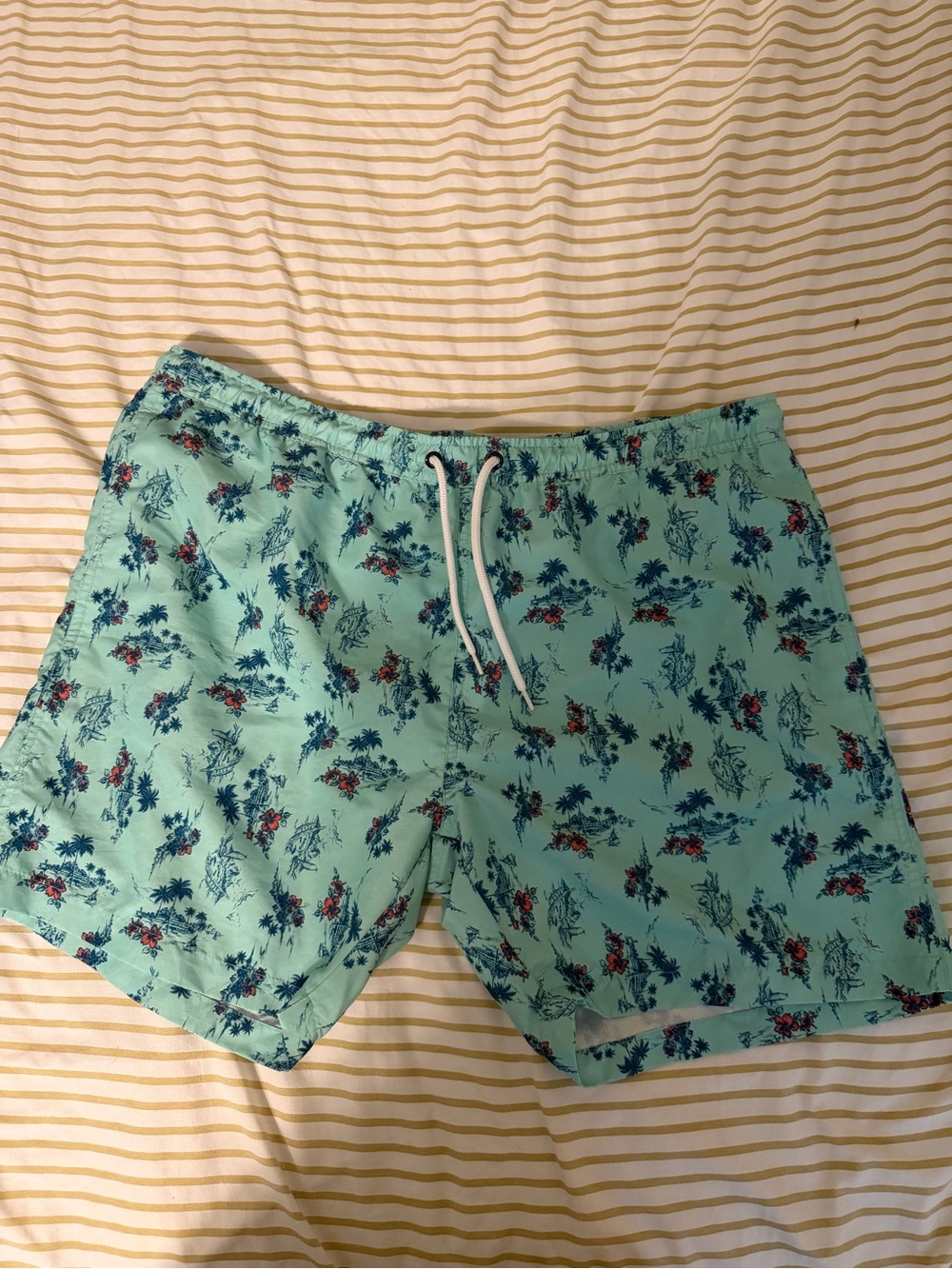 Men's Mint Floral Print Swim Trunks with Drawstring Waist